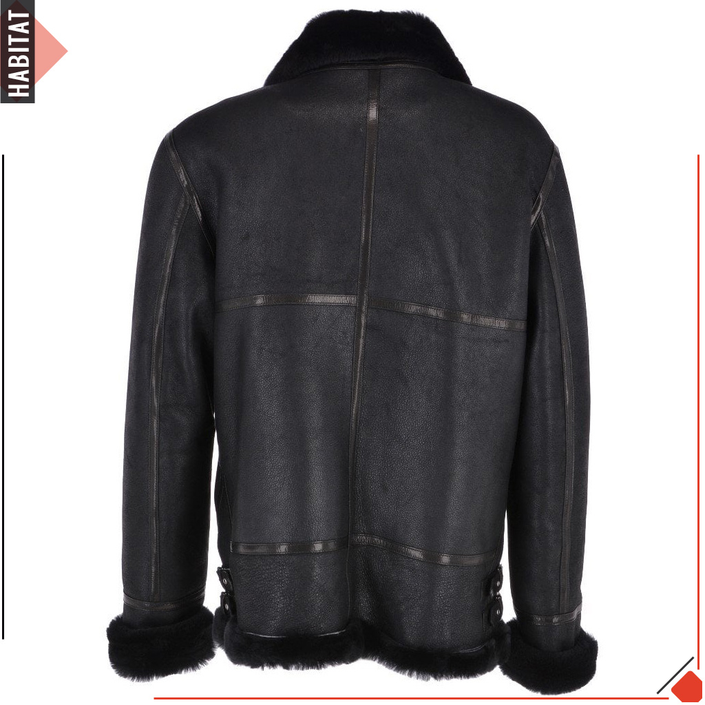Habitat Intenational, Luxury Black Sheepskin Pilot Jacket, Luxury Black